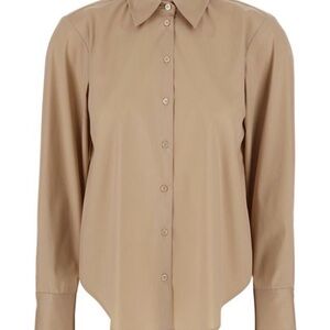 🧡 TOTEME Tan Wool Slim Fit Button-Up Shirt